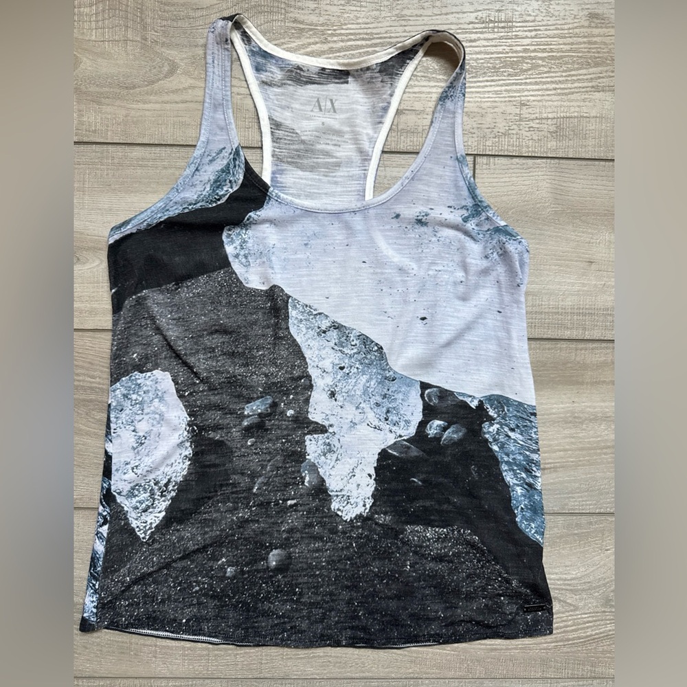 A/X Armani Exchange Womens S Racerback Tank Top Blue Print‎ Casual